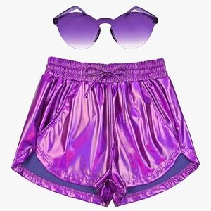 Purple Metallic Shorts and Sunglasses Set